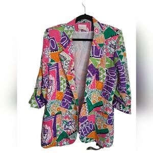 Vtg JORDANA USA colorful blazer lined shoulder pads lightweight abstract funky L